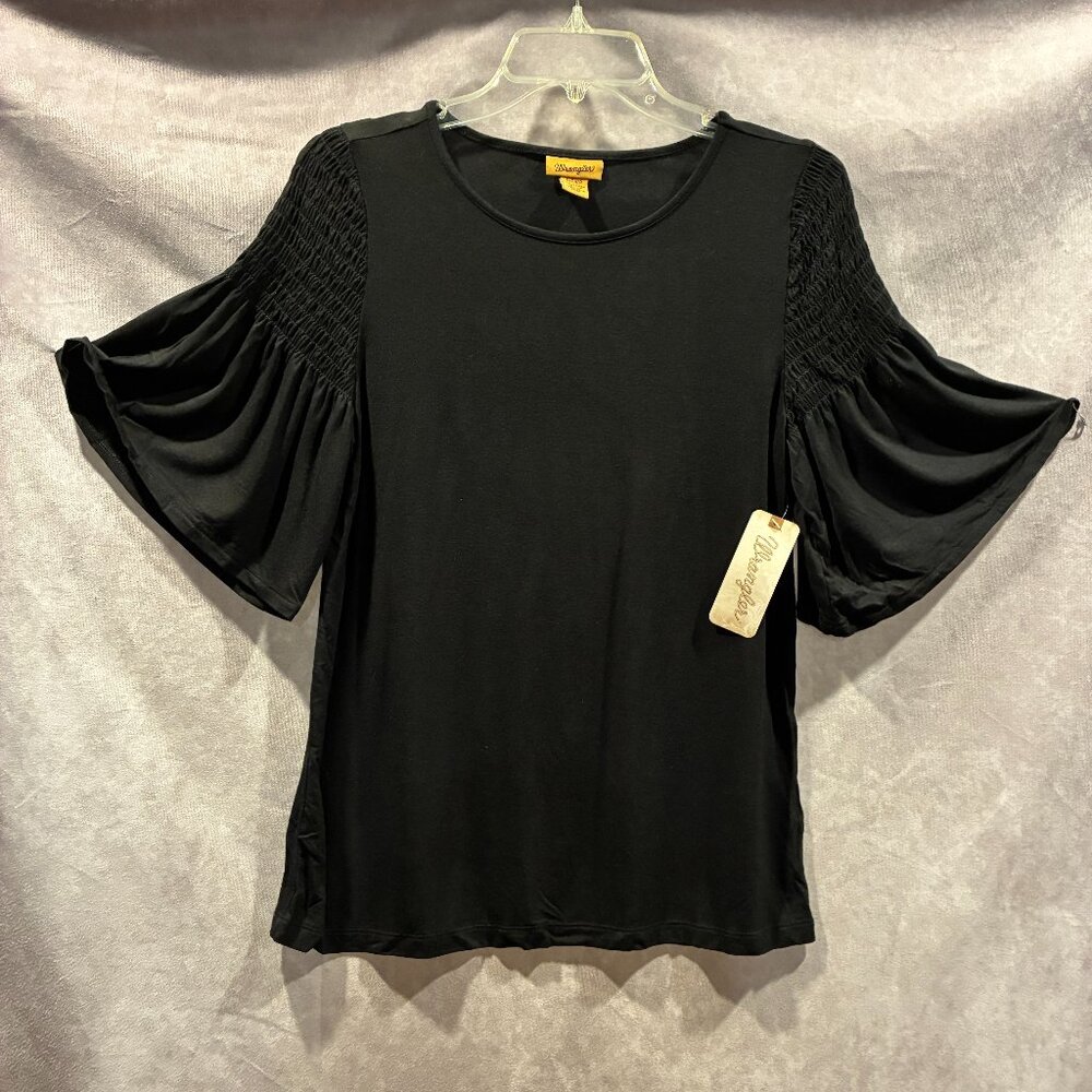 Wrangler Women's 3/4 Sleeves Smocked Shoulder Knit Top